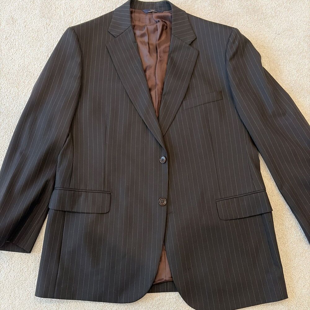 Brooks Brothers 346 Stretch Wool Pin Striped 2 Piece Suit Brown 43R - 36 X 30